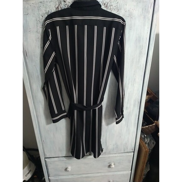 Lauren Ralph Lauren Striped Long Sleeve Collared Button Up Dress 10 Black... - Picture 7 of 9